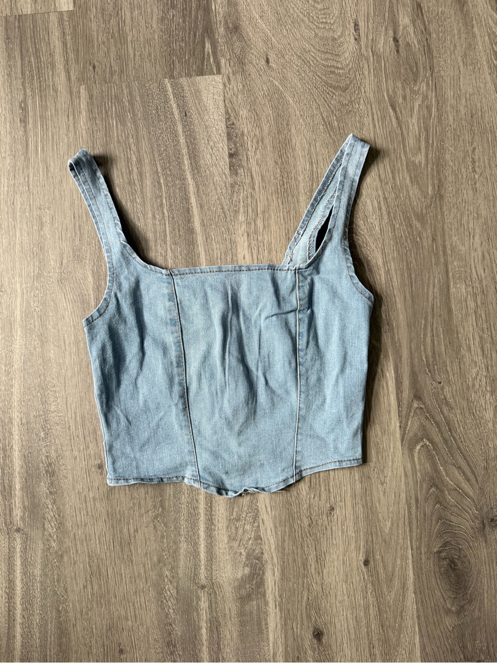 Denim Square-Neck Cropped Tank Top